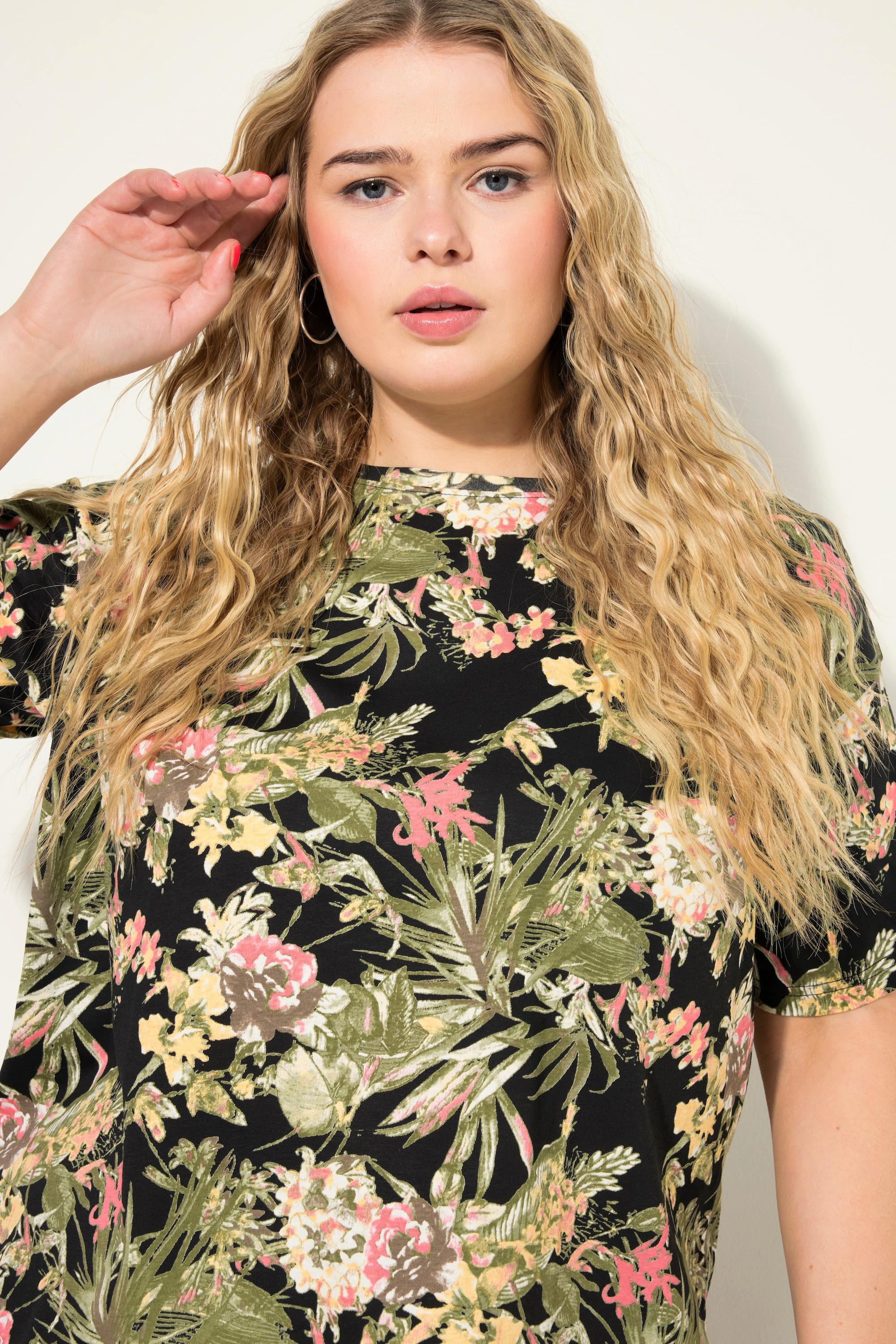 Studio Untold  Oversized-Shirt, Tropical-Print, Rundhals, Halbarm 