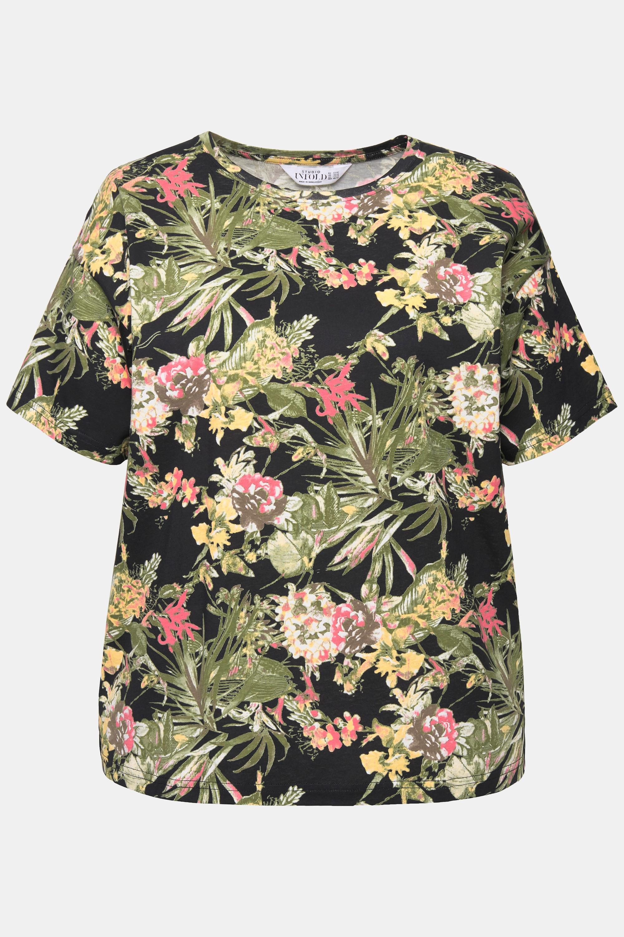 Studio Untold  Oversized-Shirt, Tropical-Print, Rundhals, Halbarm 