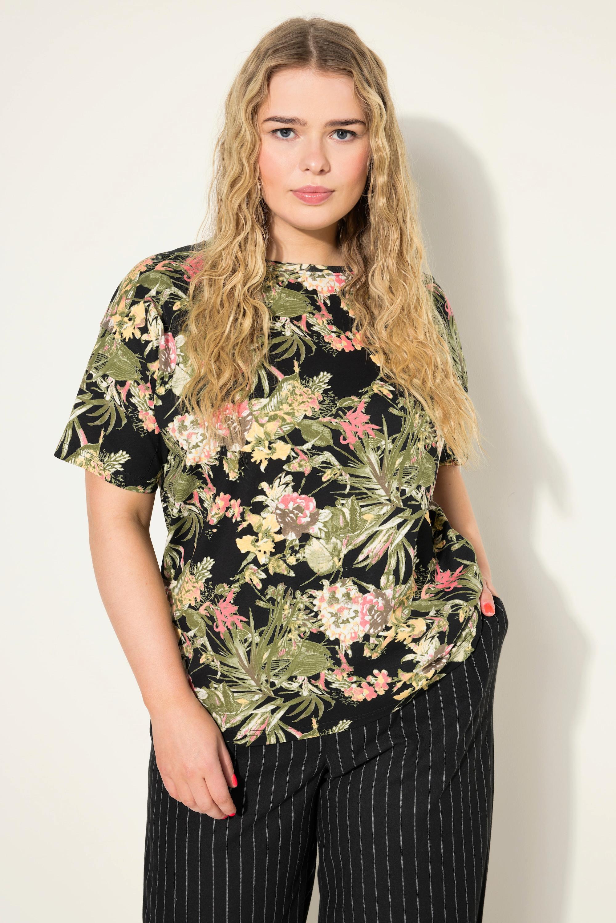 Studio Untold  Oversized-Shirt, Tropical-Print, Rundhals, Halbarm 