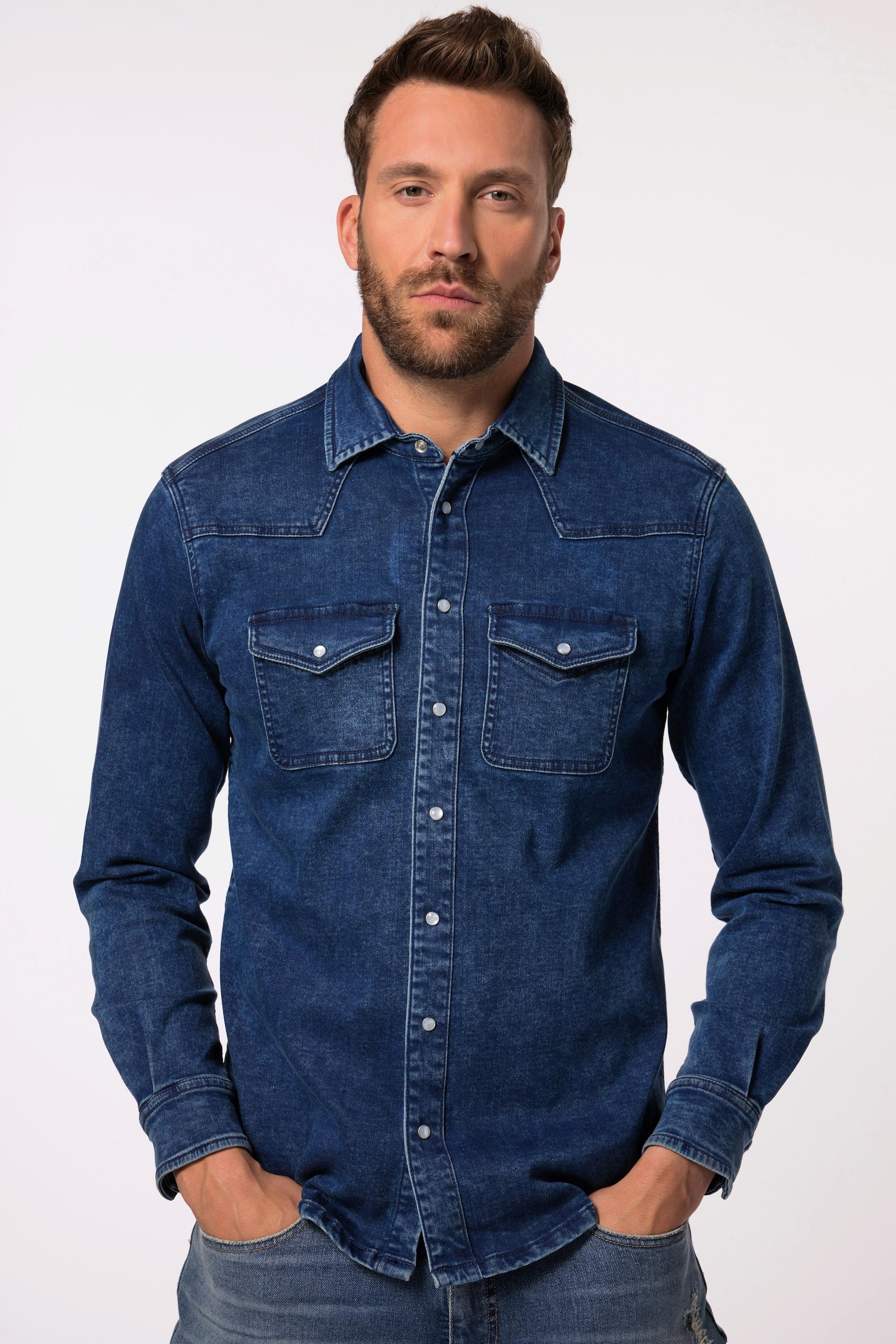 JP1880  Chemise en jean FLEXNAMIC®, tissu denim, manches longues et col Kent, coupe Modern Basic Fit - jusqu'au 8&nbsp;XL 