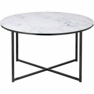 Table basse marbre blanc noir rond 80x80