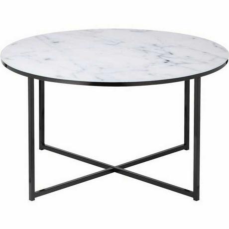 mutoni Table basse marbre blanc noir rond 80x80  