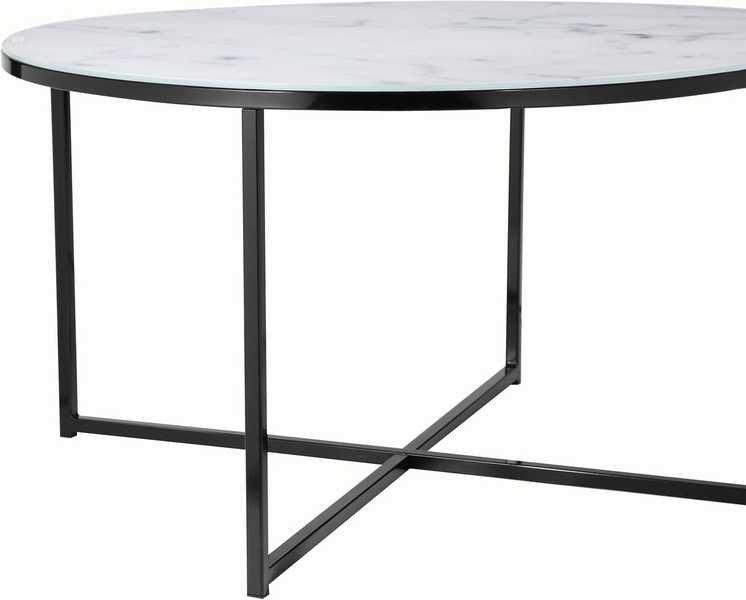 mutoni Table basse marbre blanc noir rond 80x80  