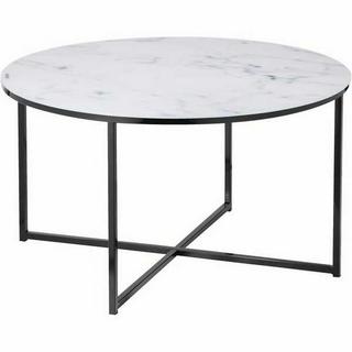 mutoni Table basse marbre blanc noir rond 80x80  