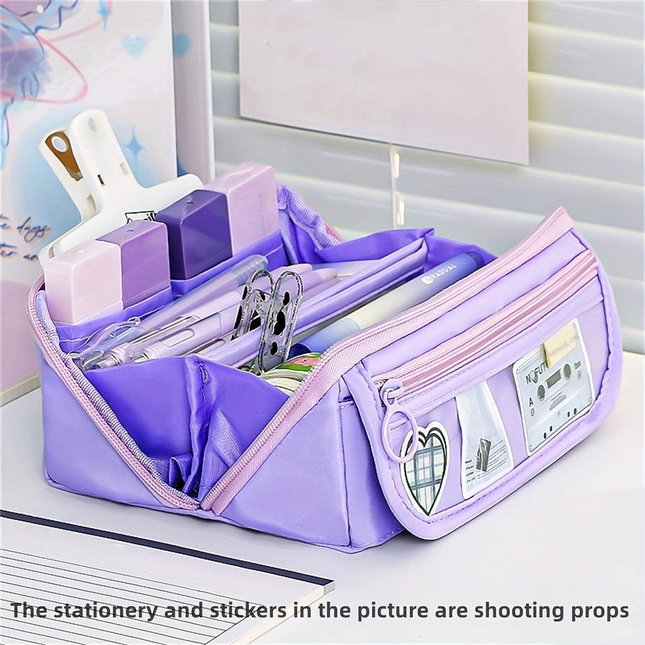 Only-bags.store  Extra großes Federmäppchen - Strapazierfähiges Polyester, Organizer mit mehreren Fächern für Schulsachen und Kosmetik, tragbares Design für Studenten 