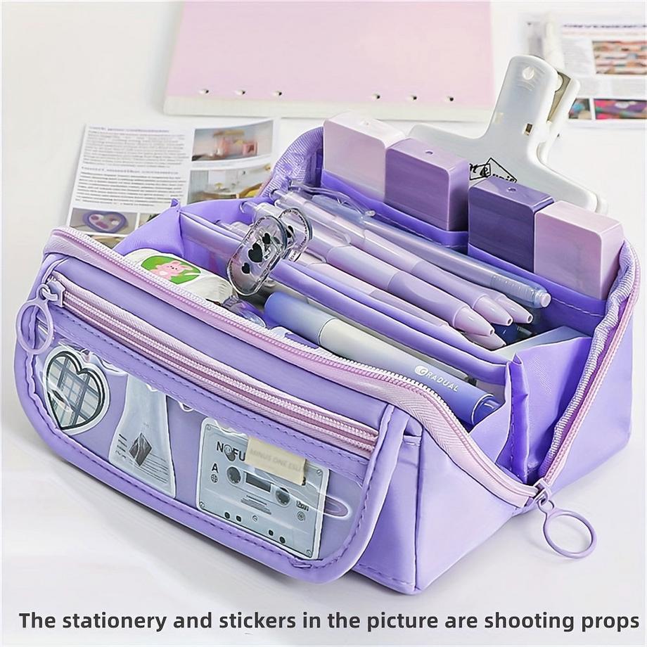 Only-bags.store  Extra großes Federmäppchen - Strapazierfähiges Polyester, Organizer mit mehreren Fächern für Schulsachen und Kosmetik, tragbares Design für Studenten 