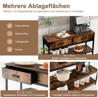 Northix 100 cm Konsolentisch mit 2 Stoffschubladen 3 Ebenen Beistelltisch Rustikales Braun  