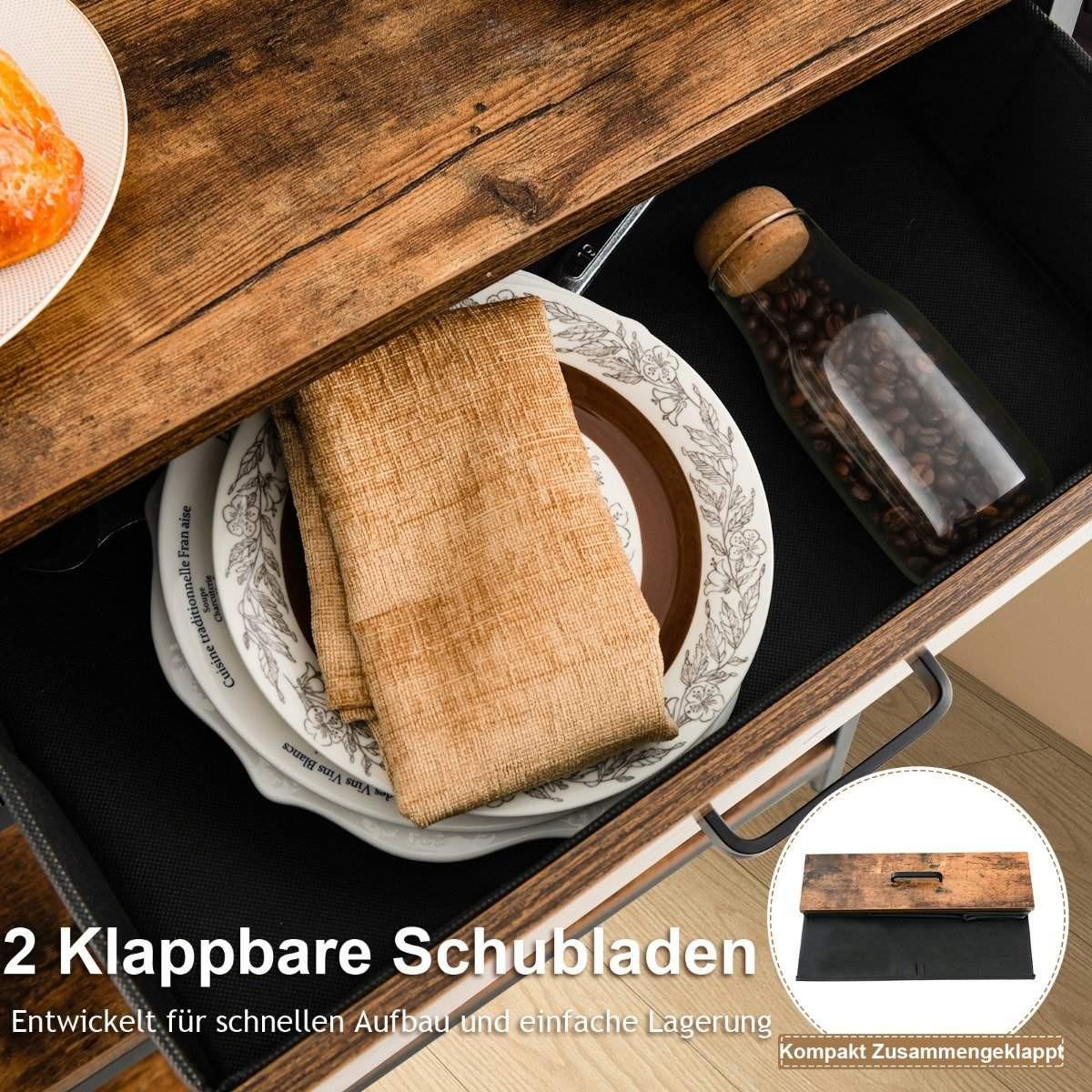 Northix 100 cm Konsolentisch mit 2 Stoffschubladen 3 Ebenen Beistelltisch Rustikales Braun  