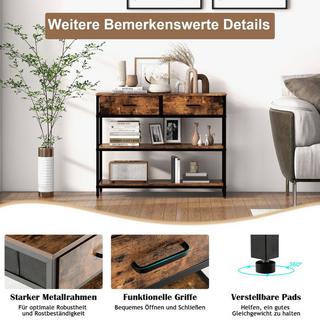 Northix 100 cm Konsolentisch mit 2 Stoffschubladen 3 Ebenen Beistelltisch Rustikales Braun  