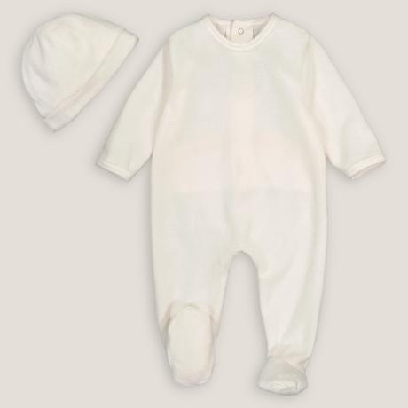 La Redoute Collections  Pyjama 1 pièce naissance en velours + bonnet 