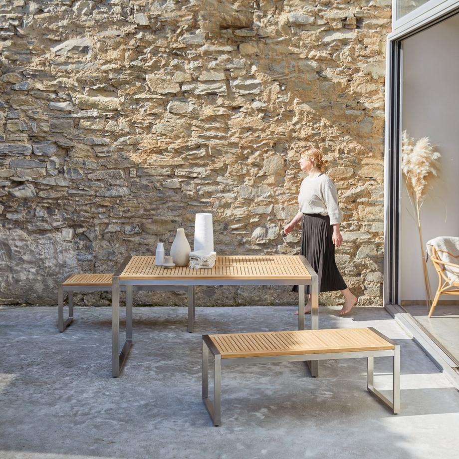 Tikamoon Ensemble de jardin en teck massif et inox 6 places Arno  