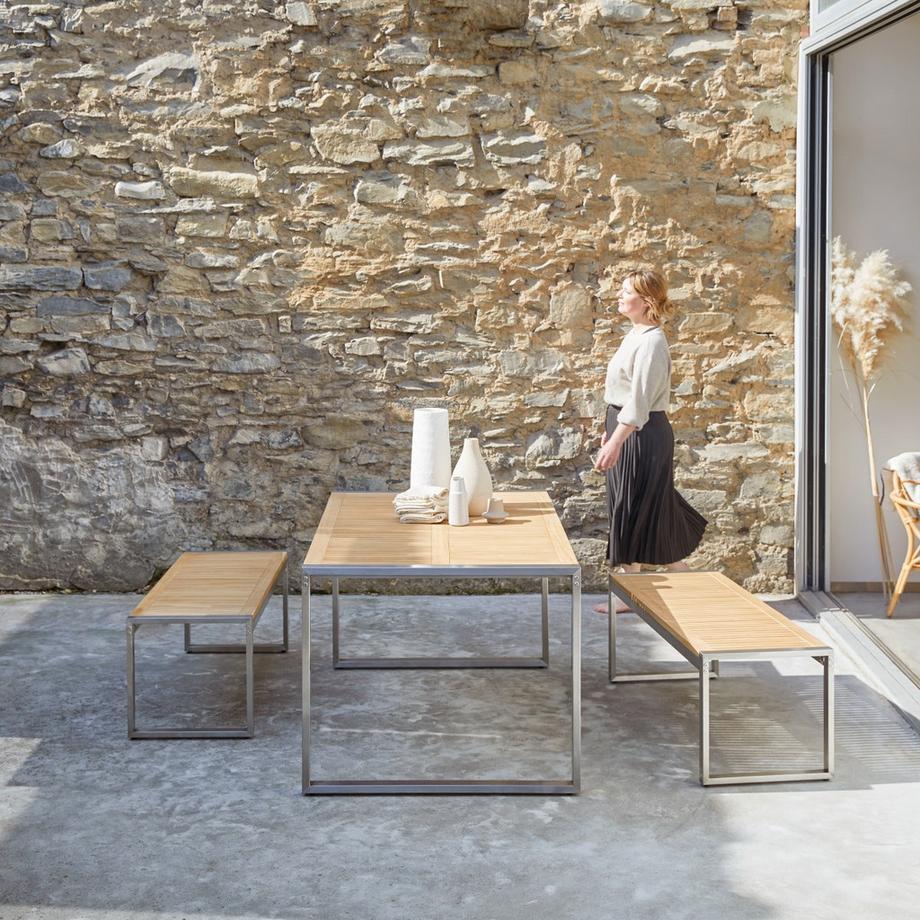 Tikamoon Ensemble de jardin en teck massif et inox 6 places Arno  