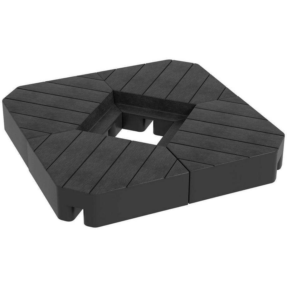 Portaombrellone Peso per ombrellone in 4 pezzi aspetto legno, portaombrellone per ombrellone a sbalzo, croce da pavimento riempibile con sabbia/acqua fino a 20/15 kg Pesi per portaombrellone a sbalzo Base per ombrellone HDPE nero