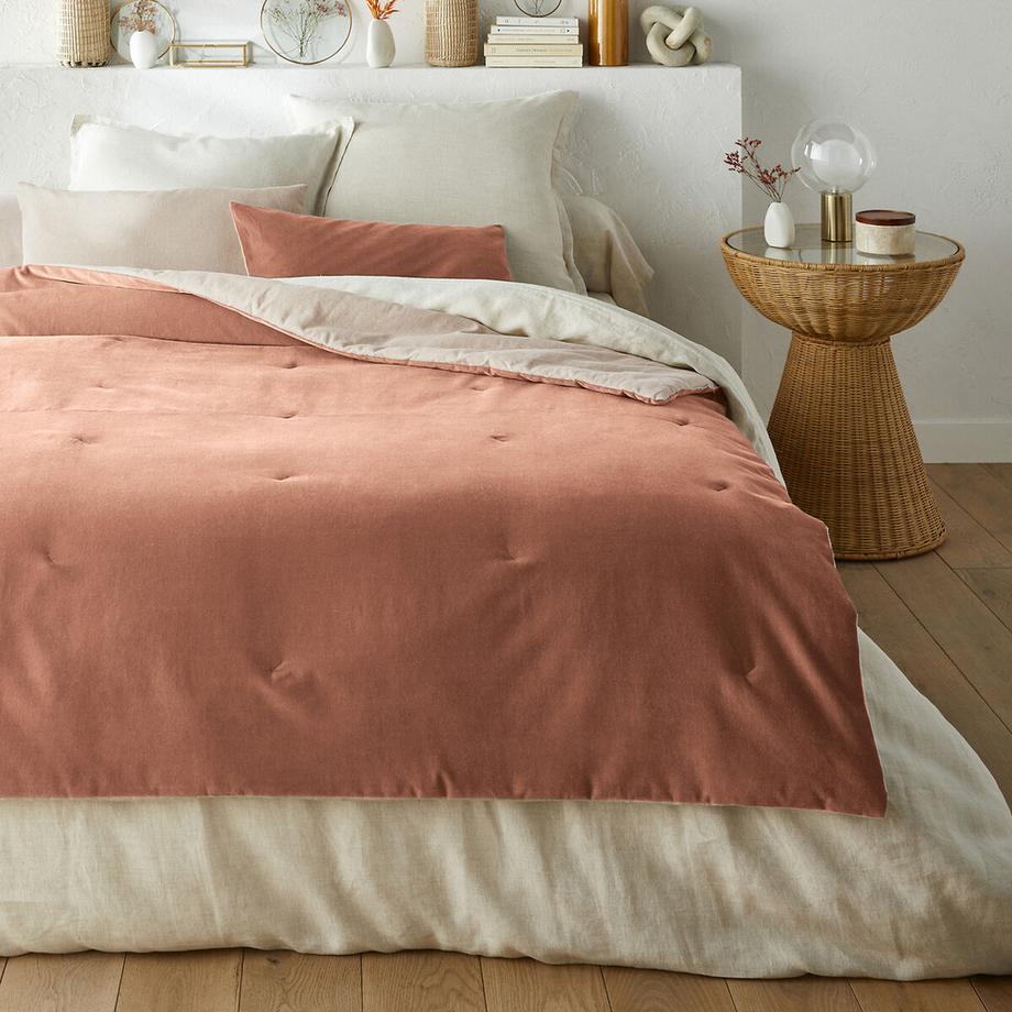 Edredon matelassé velours coton lin uni