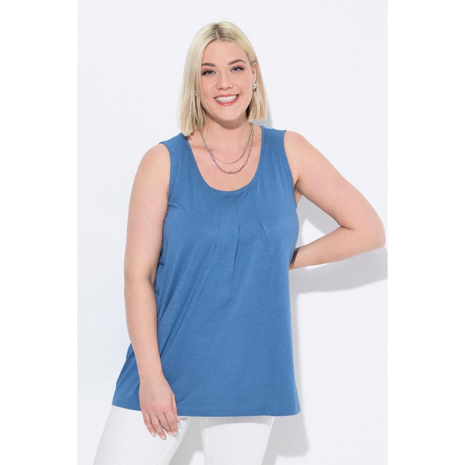 Ulla Popken Top Senza Maniche Girocollo Linea ad A con Pieghe Decorative  