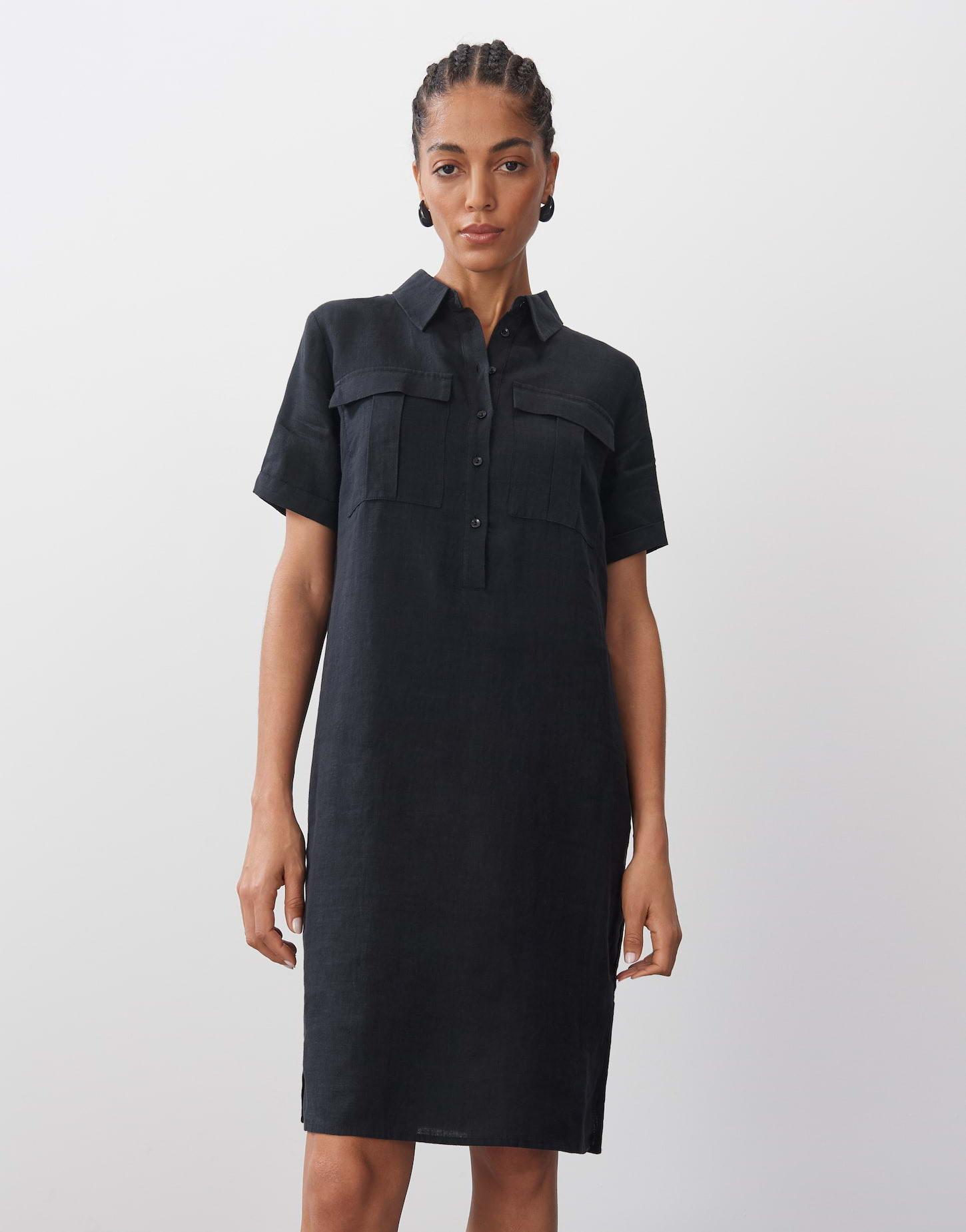 Image of Leinenkleid Quinty Linen Gerader Schnitt Damen Schwarz 34