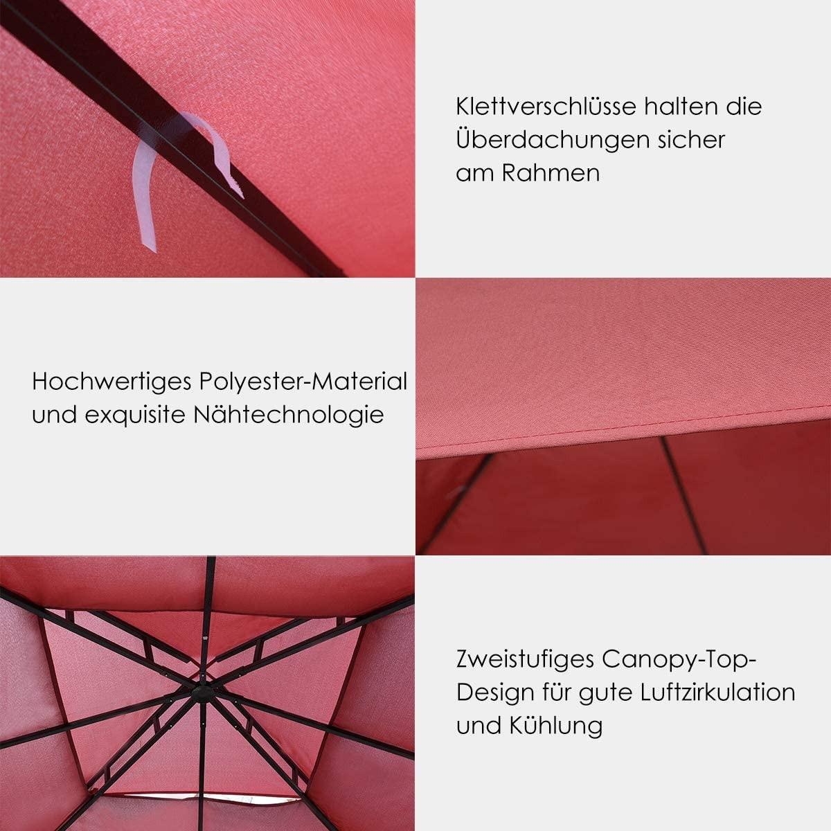 Northix Ersatz-Oberabdeckung 300 x 300 cm Terrassenüberdachung für Doppelstöckigen Pavillon Wein  