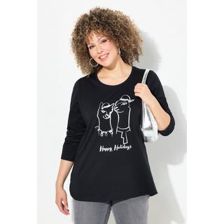 Ulla Popken  T-shirt de Noël, coupe classique à col rond et manches longues 