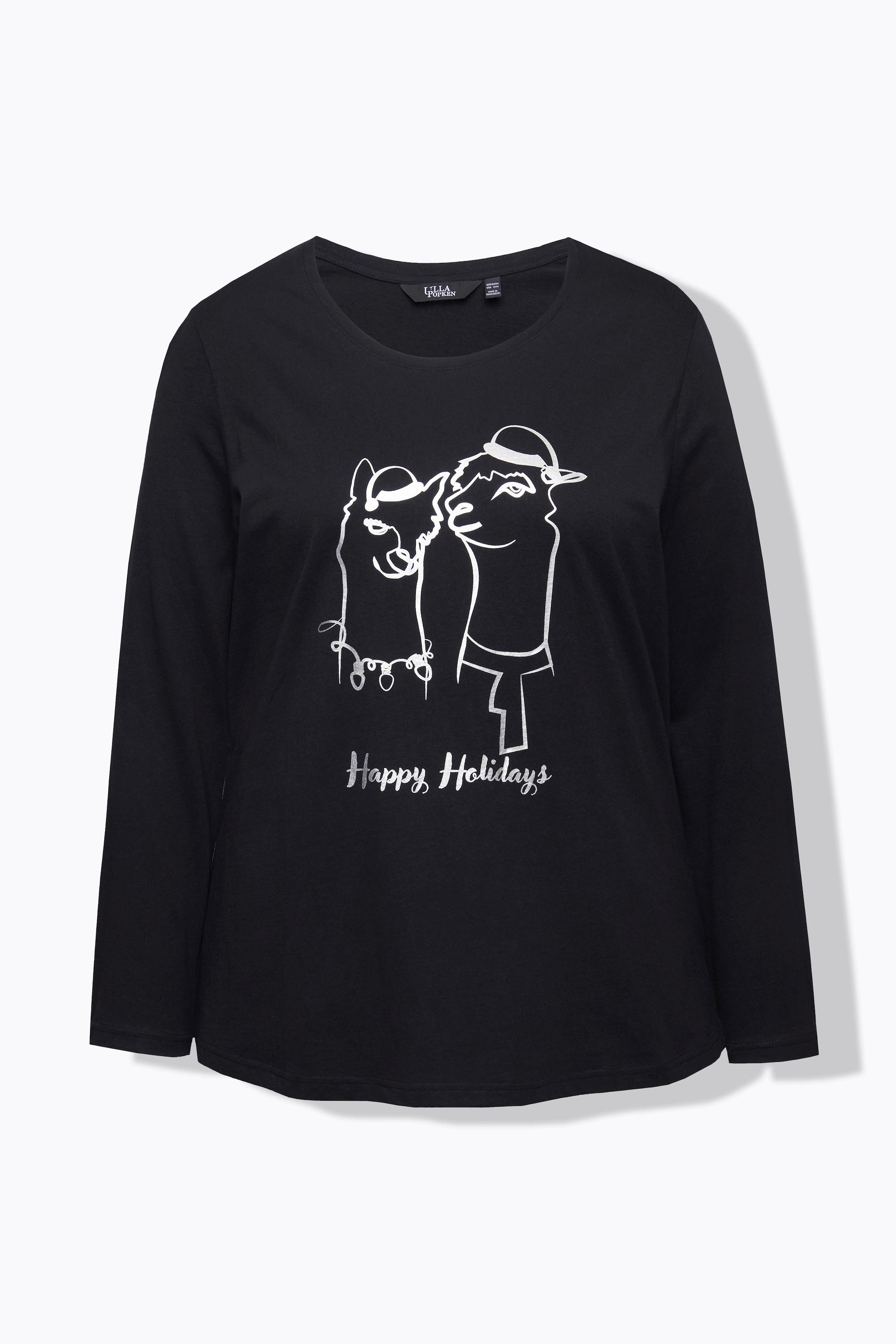 Ulla Popken  T-shirt de Noël, coupe classique à col rond et manches longues 