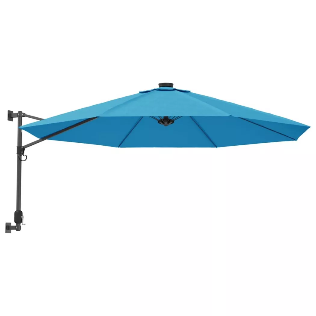 vidaXL Wand-Sonnenschirm mit LEDs Meerblau 290 cm