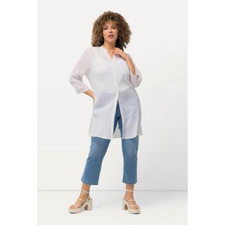 Ulla Popken  Blusa lunga in crêpe con collo alto, scollo a V e maniche a 3/4 