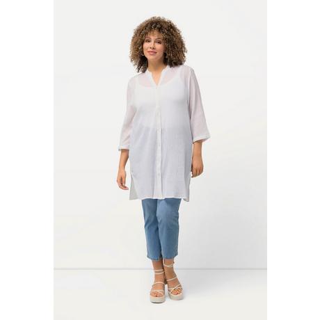 Ulla Popken  Blusa lunga in crêpe con collo alto, scollo a V e maniche a 3/4 