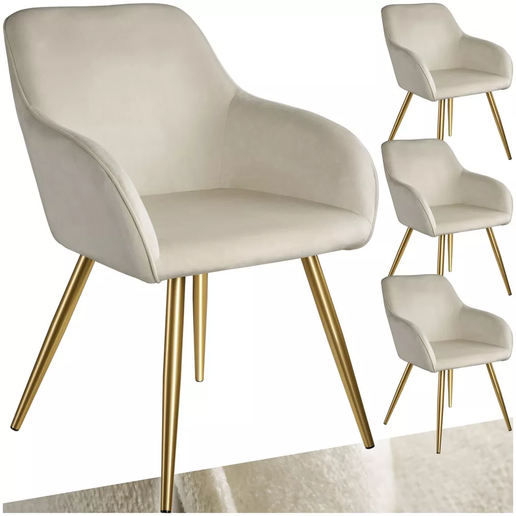 Tectake - Chaise MARILYN rembourrée aspect velours, 4 Stück, Creme