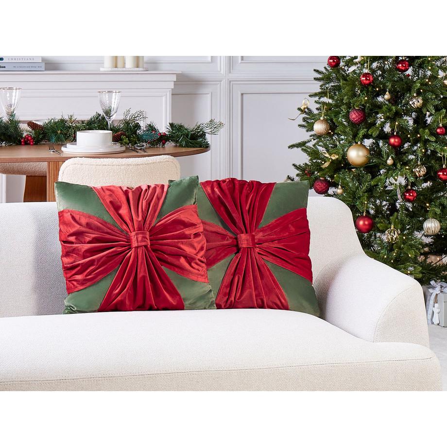 Beliani Dekokissen 2er Set aus Samtstoff Glamourös MARSHMALLOW  