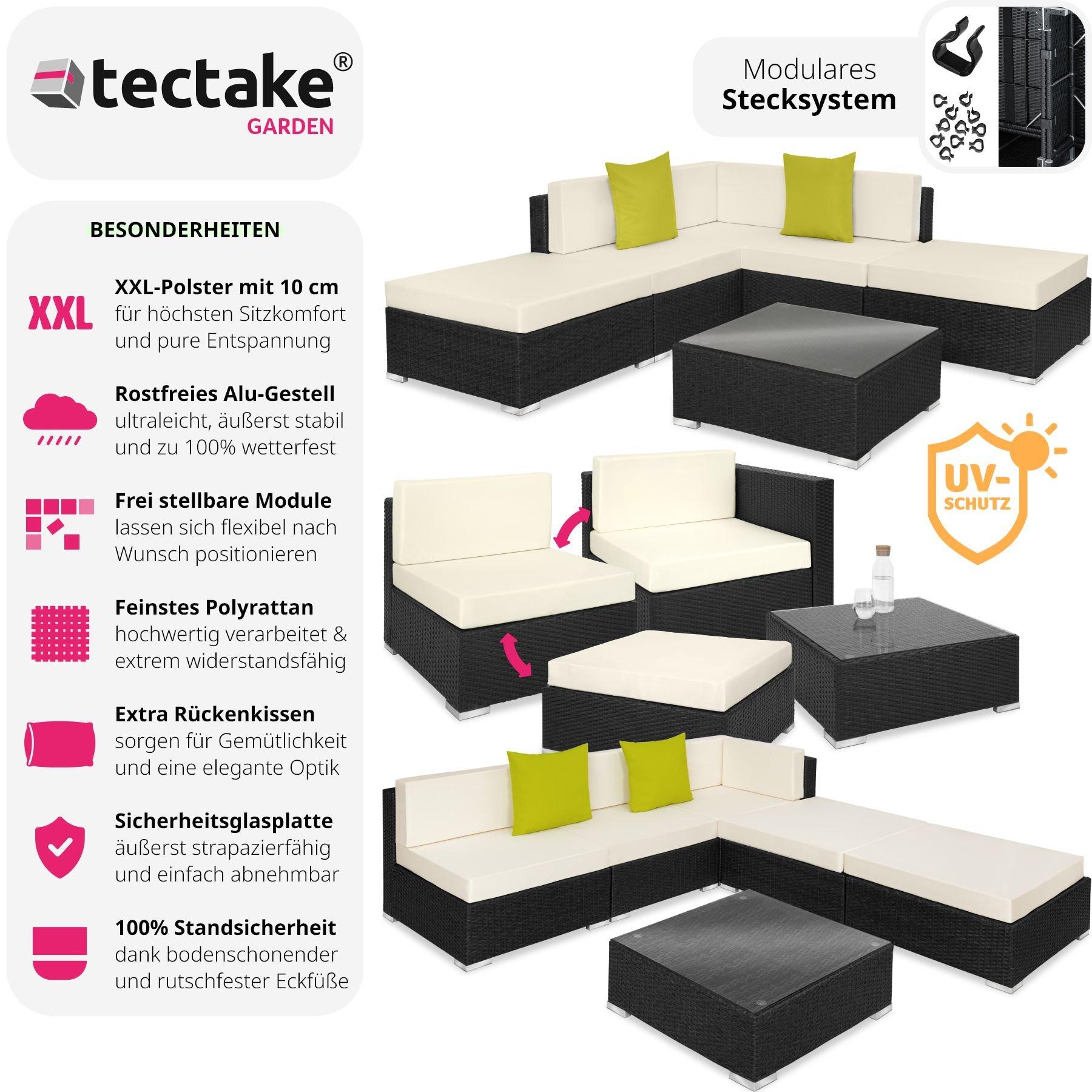 Tectake Canapé de jardin PARIS modulable 5 places  