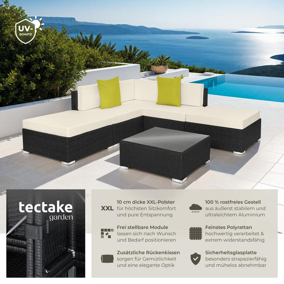Tectake Rattan Lounge Paris mit Aluminiumgestell wetterfest  