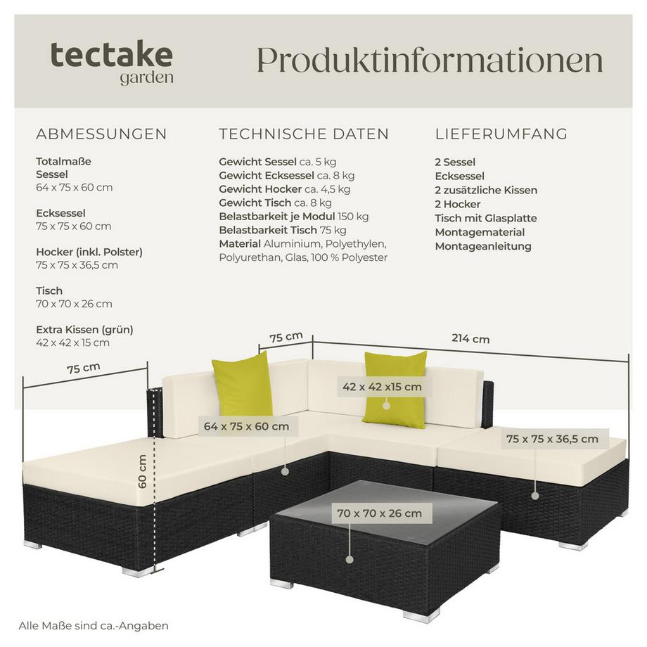 Tectake Rattan Lounge Paris mit Aluminiumgestell wetterfest  