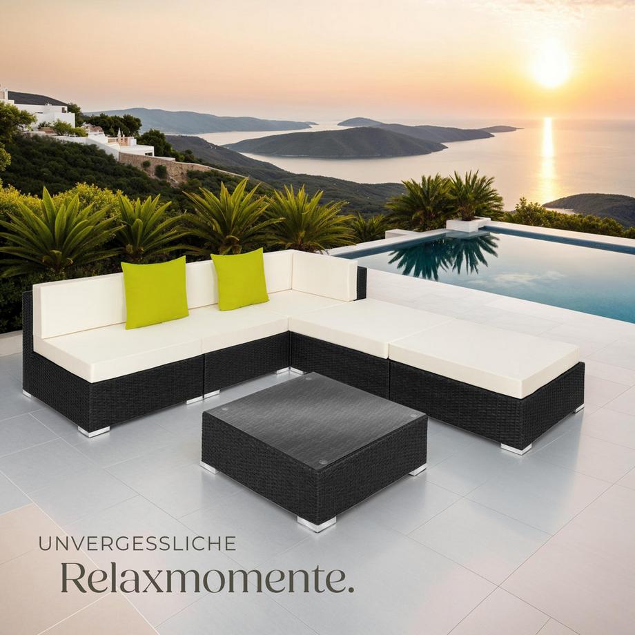 Tectake Aluminium Rattan Lounge Paris wetterfest und UV-beständig Dicke der Polster 10 cm  