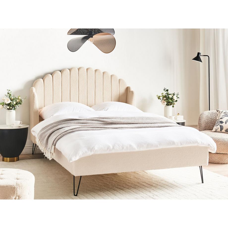 Beliani Lit avec sommier en Bouclé Rétro AMBILLOU  