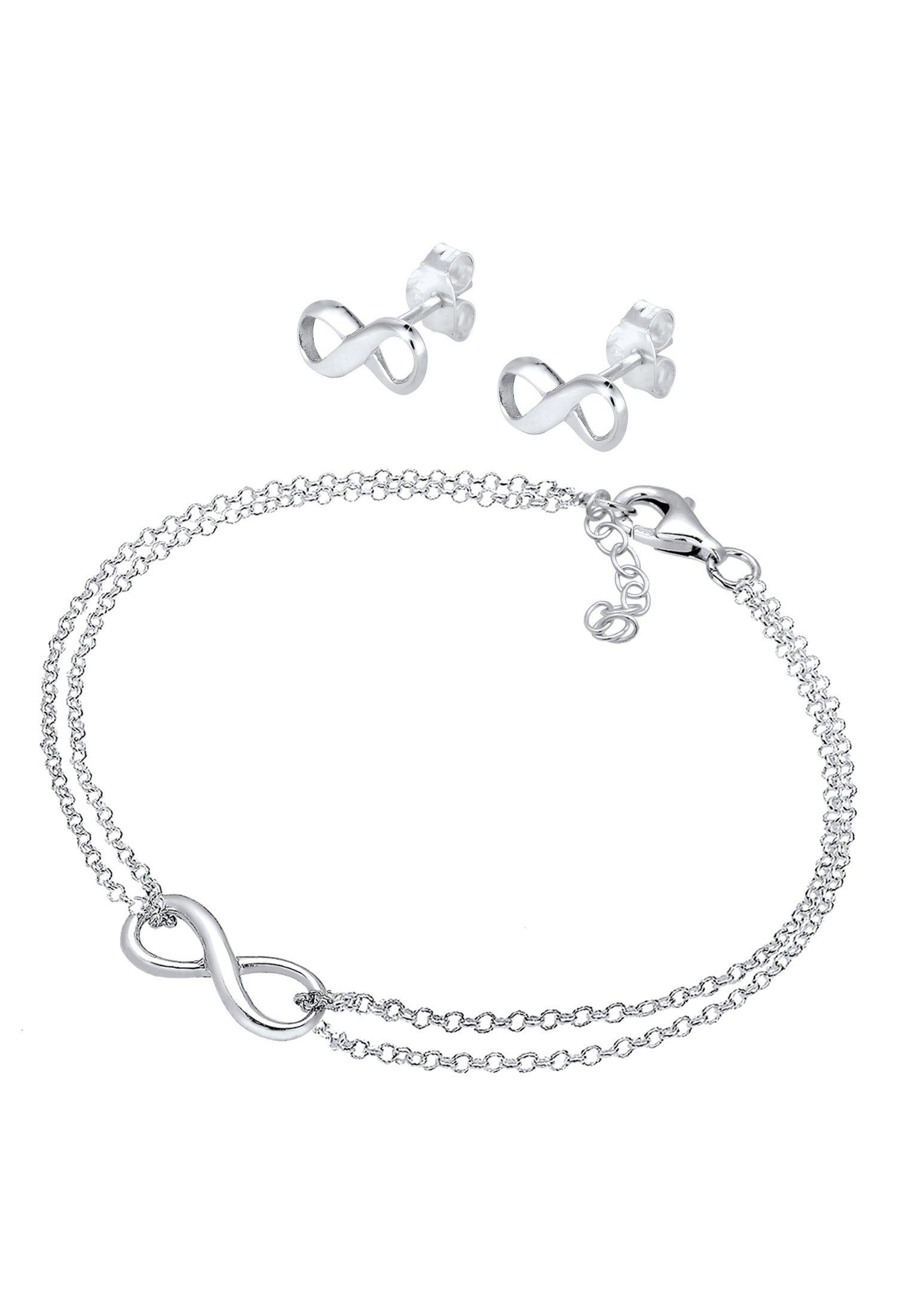 Elli  Schmuckset Infinity Symbol Armband Ohrstecker Set 925 Silber 