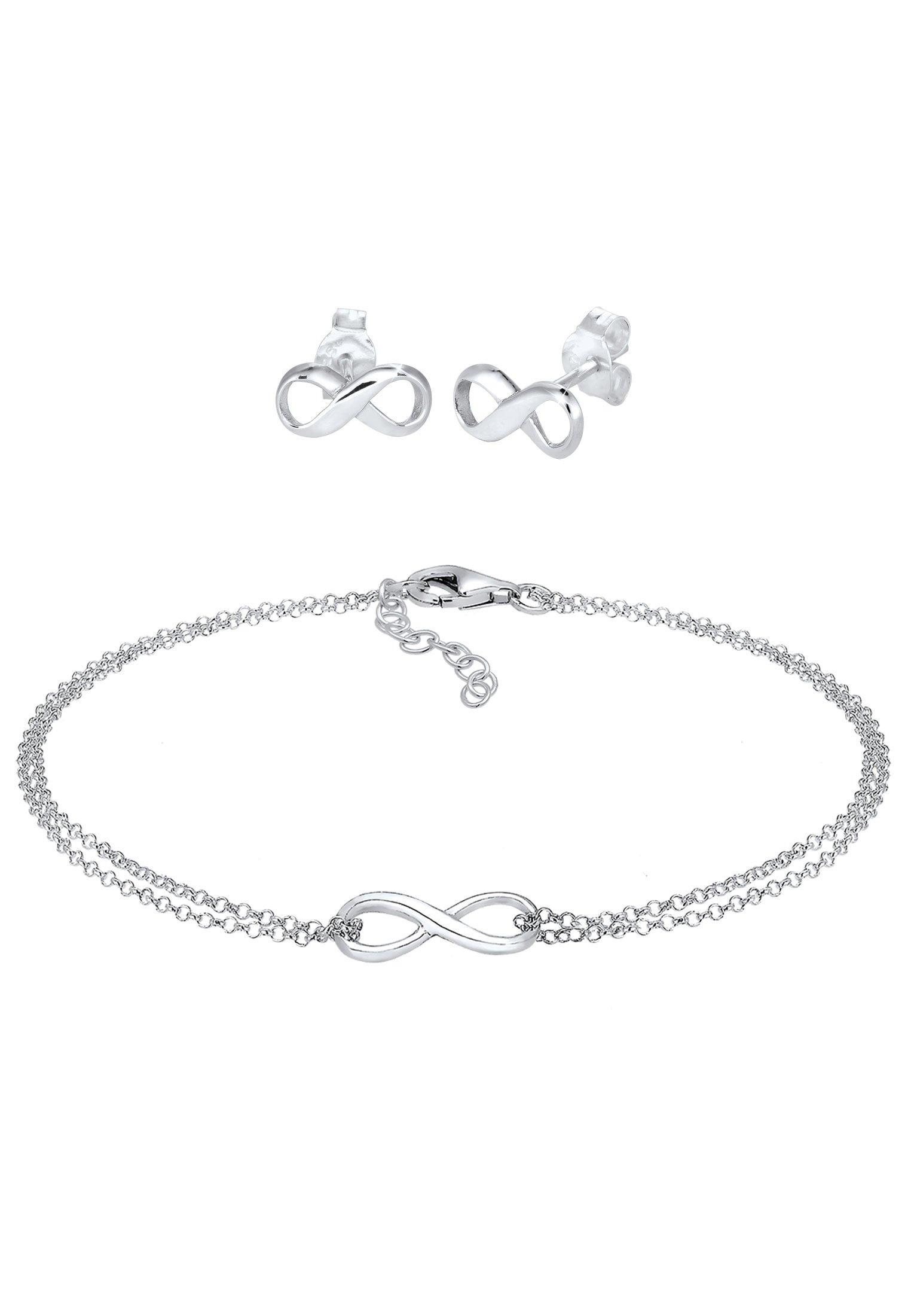 Image of Schmuckset Infinity Symbol Armband Ohrstecker Set 925 Silber Unisex Silber