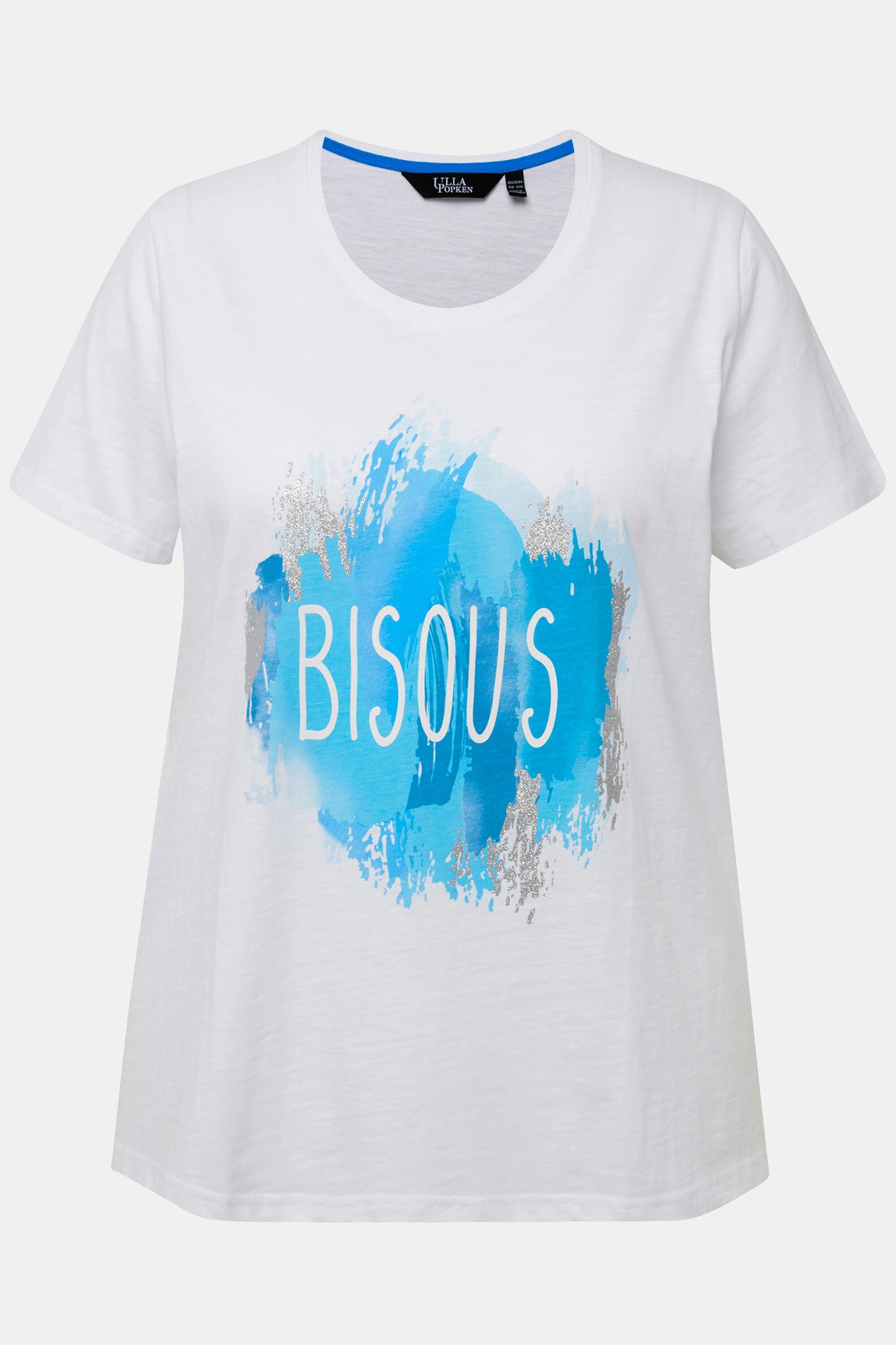 Ulla Popken  T-shirt classica con Bisous, scollo a girocollo e mezze maniche 