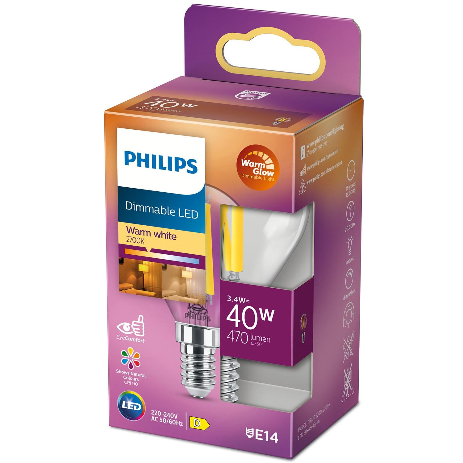 PHILIPS Globe LED E14 3,4W (40W) Clair Dim WarmGlow 470  