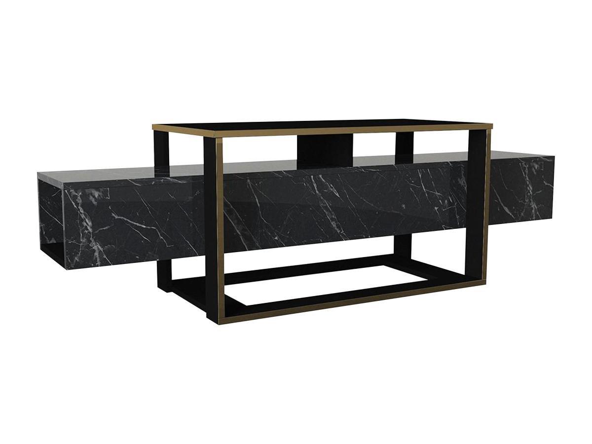 Image of TV-Möbel mit 2 Ablagen - Marmor-Optik - Schwarz & Goldfarben - COMEBI TV-Möbel mit 2 Ablagen - Marmor-Optik - Schwarz & Goldfarben - COMEBI