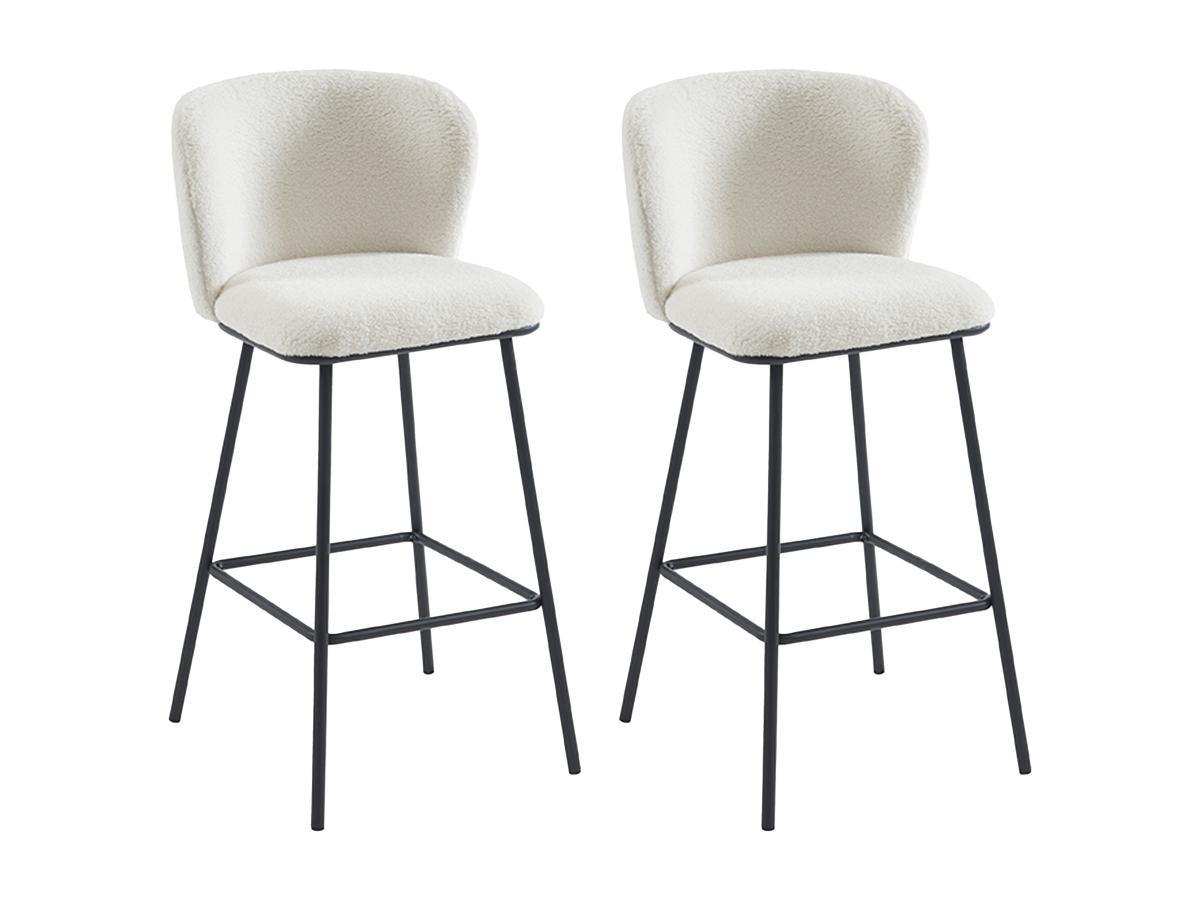 Vente-unique Lot de 2 tabourets de bar en tissu bouclette et métal - Blanc - SENORASE  