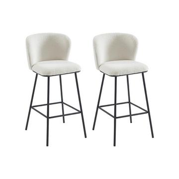 Lot de 2 tabourets de bar en tissu bouclette et métal - Blanc - SENORASE