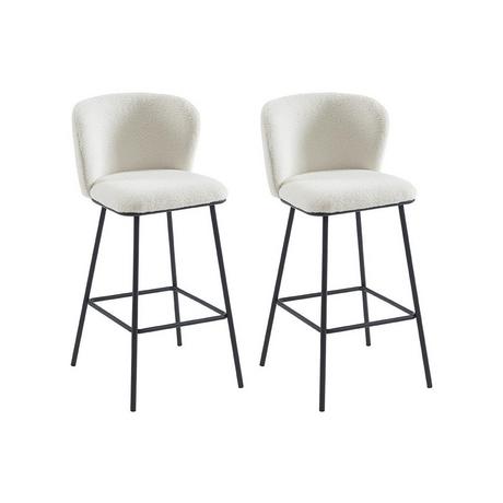 Vente-unique Lot de 2 tabourets de bar en tissu bouclette et métal - Blanc - SENORASE  