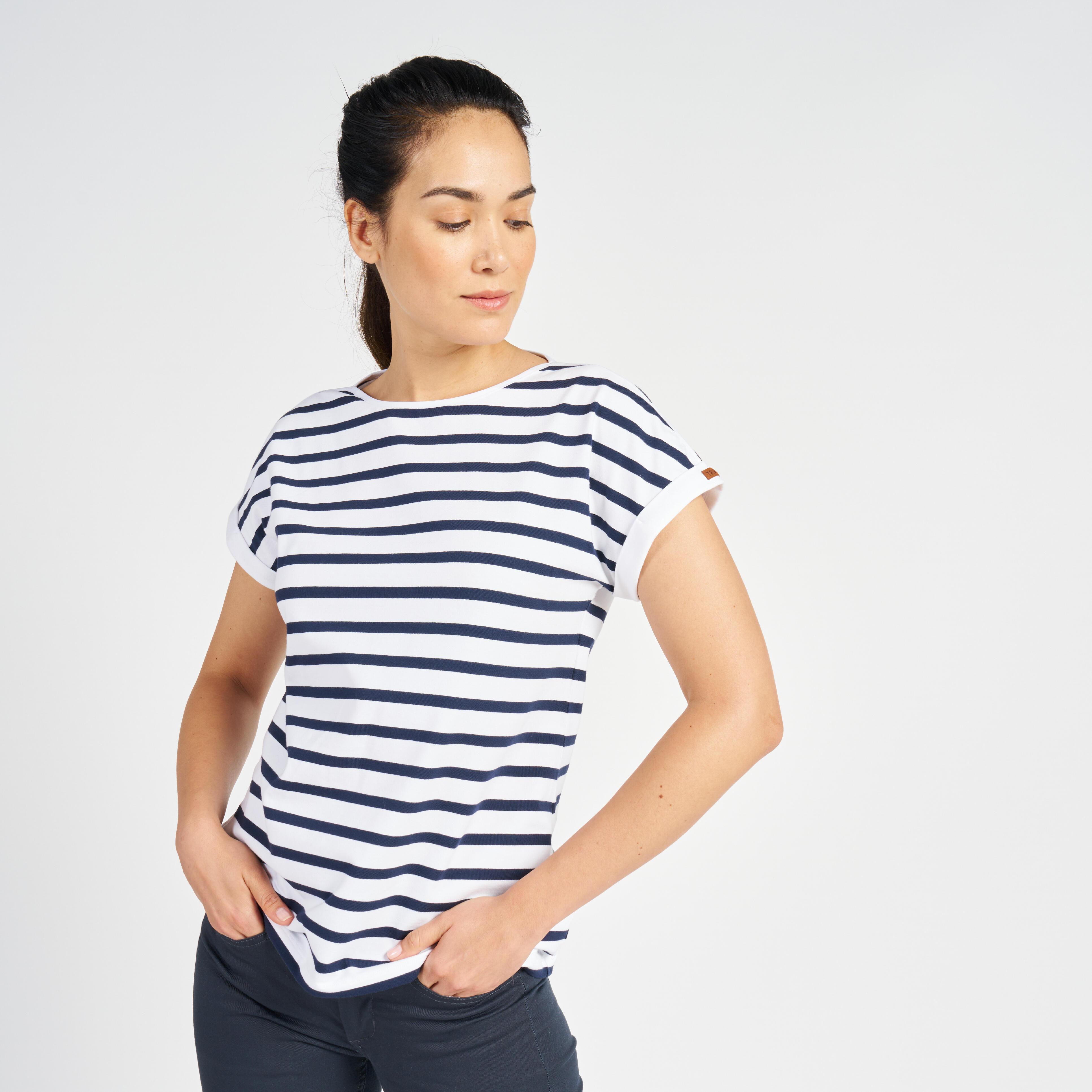 Image of Kurzarmshirt - Sailing 100 Damen Schwarz/Weiss XL