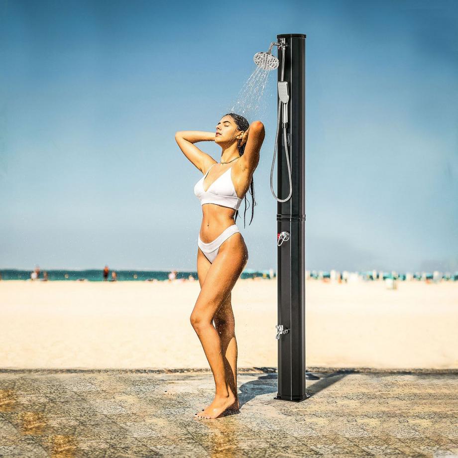 Northio  Solardusche 35L Warmwasser Camping Pooldusche Wasserhahn Regenduschkopf Schwarz 17,5X14,5X216Cm 