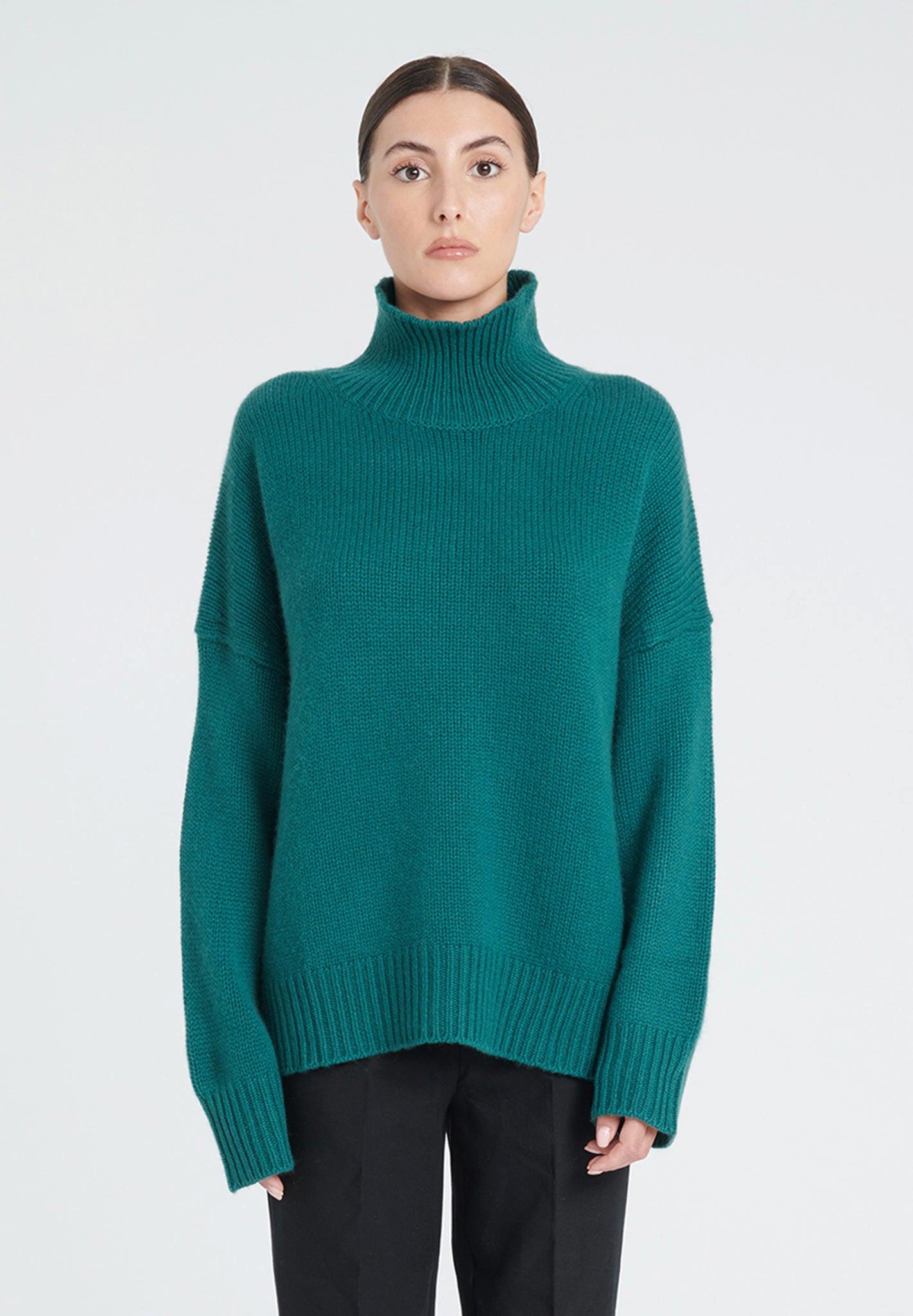 Image of Zaya 3 Pullover Mit Stehkragen 10 Fäden - 100% Kaschmir Unisex Dunkelgrün S