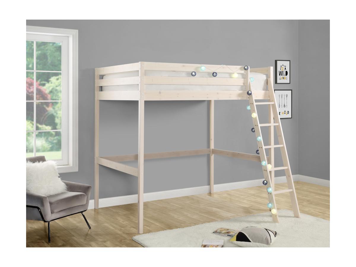 Vente-unique Lit mezzanine GEDEON II Pin massif hi + matelas  