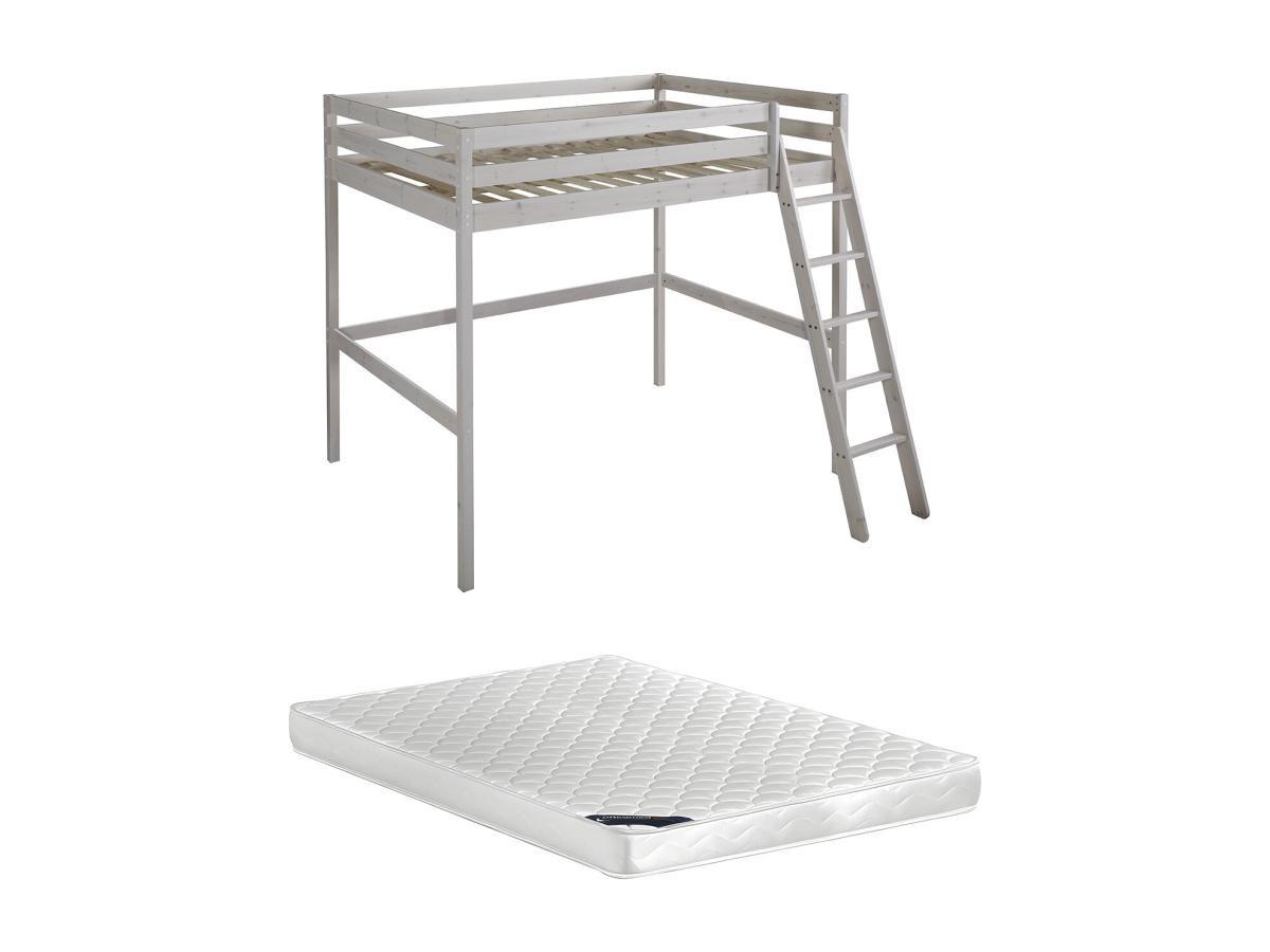 Vente-unique Lit mezzanine GEDEON II Pin massif hi + matelas  