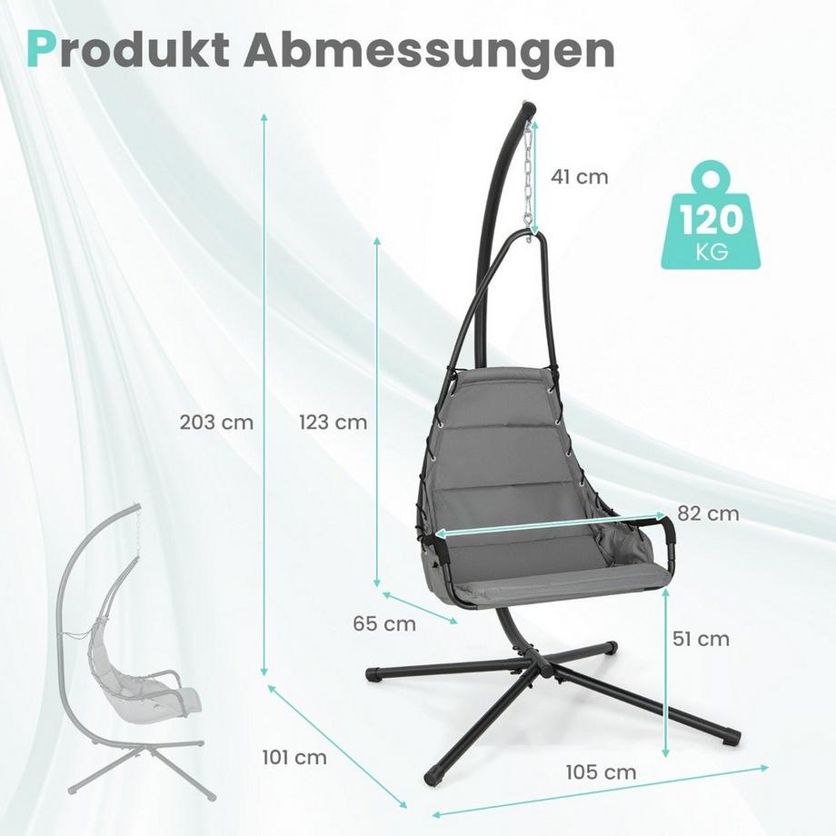 Northio Sedia sospesa con struttura & Sedile imbottito extra large e amp; Amaca robusta con struttura in metallo grigio  