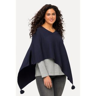 Ulla Popken  Poncho di maglia smanicato con orlo a punta, nappe e scollo a V 