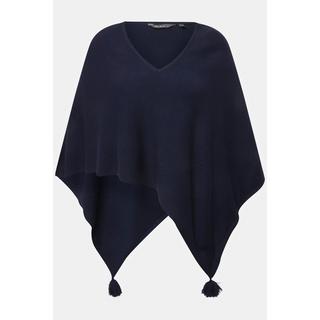 Ulla Popken  Poncho di maglia smanicato con orlo a punta, nappe e scollo a V 