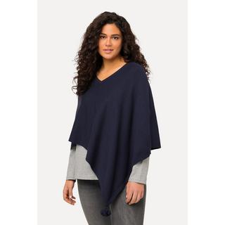 Ulla Popken  Poncho di maglia smanicato con orlo a punta, nappe e scollo a V 